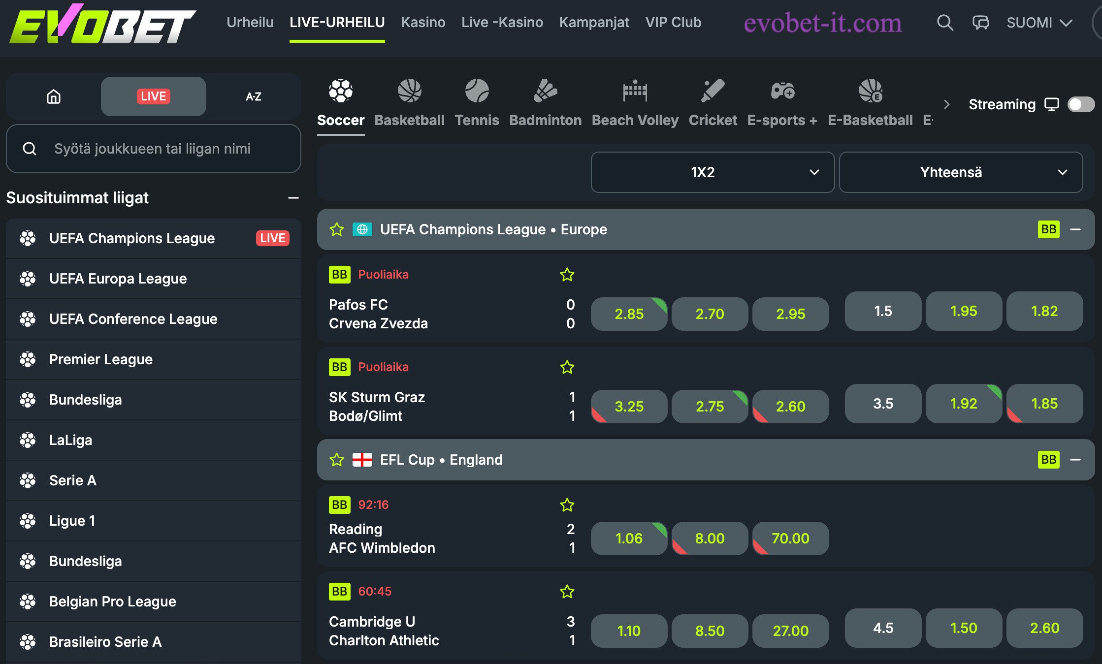Opzione di scommessa del casinò Evobet